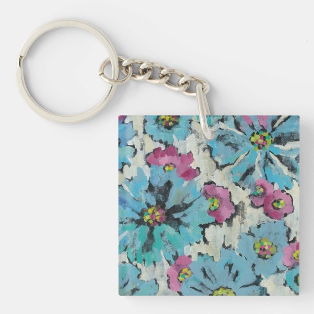 Graphic Pink and Blue Floral Keychain (Front)