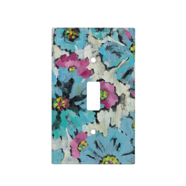 Graphic Pink and Blue Floral Light Switch Cover (Front)