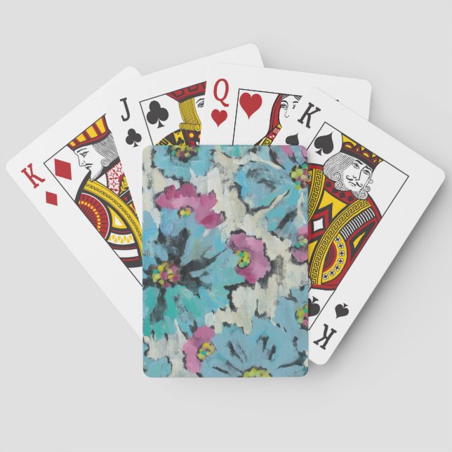 Graphic Pink and Blue Floral Poker Cards (Back)