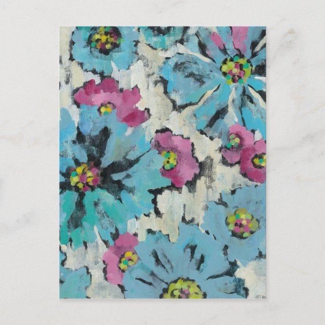 Graphic Pink and Blue Floral Postcard (Front)