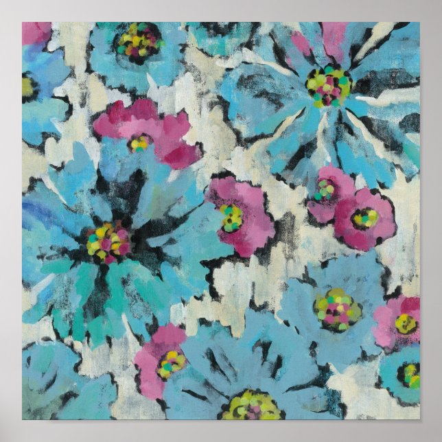 Graphic Pink and Blue Floral Poster (Front)