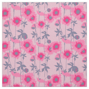 Graphic pink ragged poppy art floral pattern fabric
