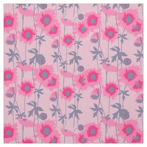 Graphic pink ragged poppy art floral pattern fabric