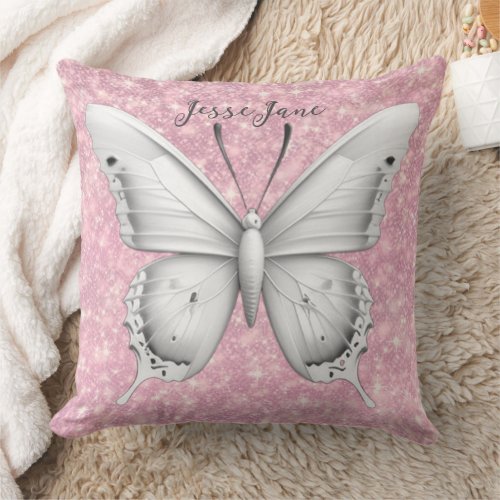 Graphic Pink Watercolor Butterfly Throw Pillow
