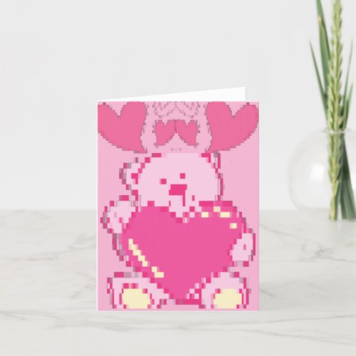 Graphic Pixelated Pink Bear Valentines Day Card