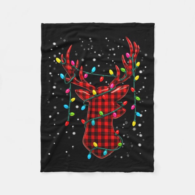 Graphic Plaid Rudolph Christmas Tree Light Xmas Me Fleece Blanket (Front)
