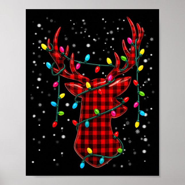 Graphic Plaid Rudolph Christmas Tree Light Xmas Me Poster (Front)