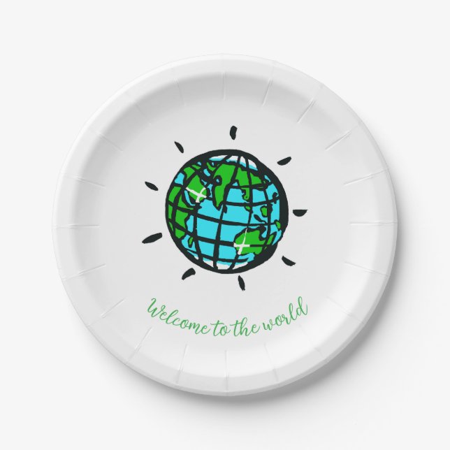 Graphic Planet Earth -  Baby shower- Party  Paper Plates (Front)