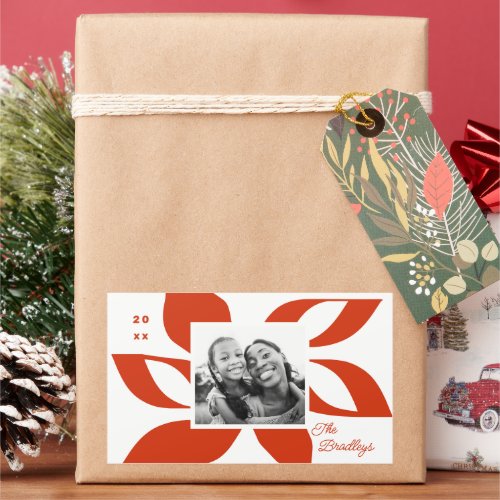 Graphic Poinsettia Holiday Photo Rectangular Sticker