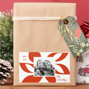 Graphic Poinsettia Holiday Photo Rectangular Sticker