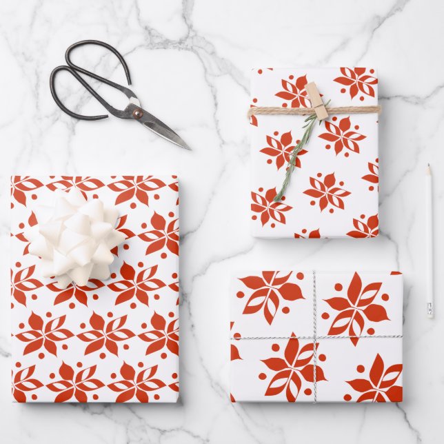 Graphic Poinsettia Holiday Wrapping Paper Sheets (Front)