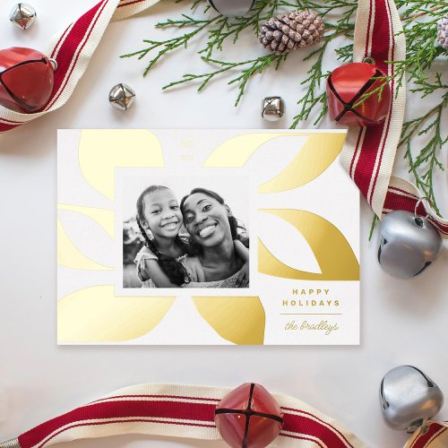 Graphic Poinsettia Photo Foil Holiday Card