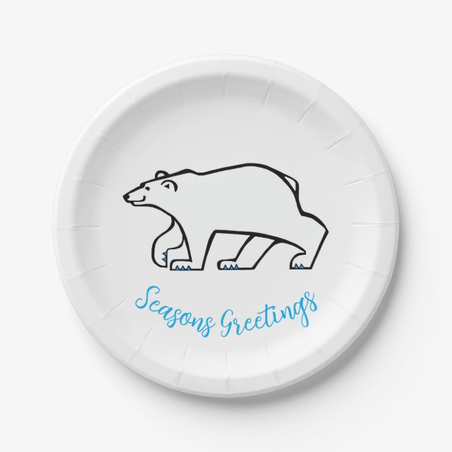 Graphic  POLAR BEAR - Seasons Greetings - Xmas Paper Plates (Front)