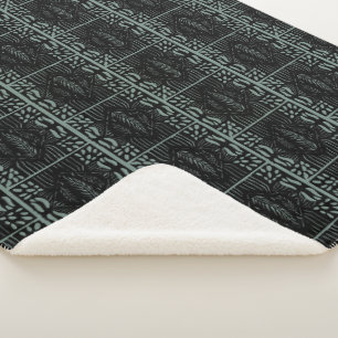 Graphic Primitive Leaves Lines Tile Green Charcoal Sherpa Blanket