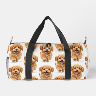 Graphic puppy white and orange duffle bag