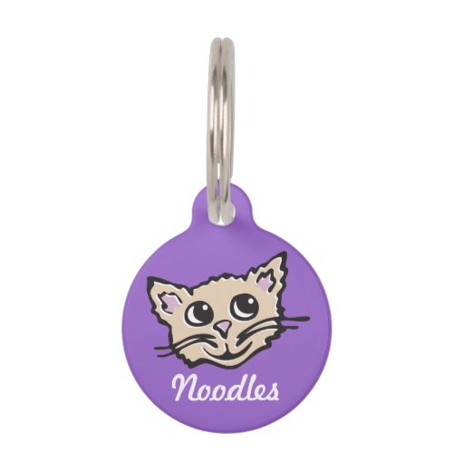 Graphic purple brown cat name  details pet tag