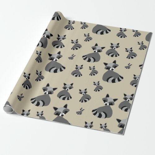 Graphic Raccoon Pattern Wrapping Paper