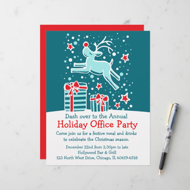 Graphic reindeer bright office party flyer (Front/Back In Situ)