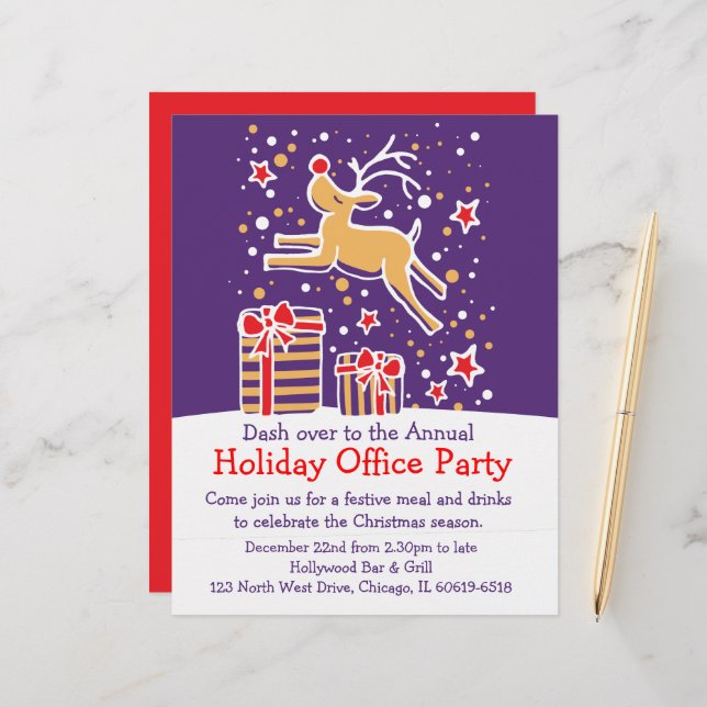 Graphic reindeer bright office party flyer (Front/Back In Situ)