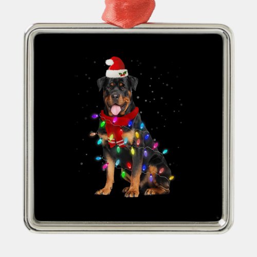 Graphic Rottweiler Xmas Light For Dog Santa Lover Metal Ornament