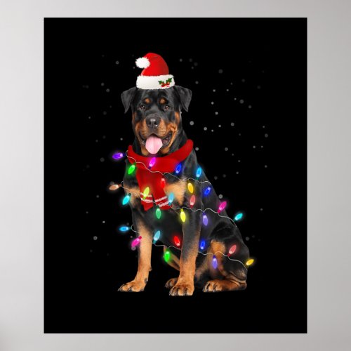 Graphic Rottweiler Xmas Light For Dog Santa Lover Poster