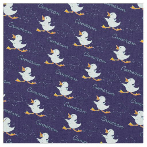 Graphic running duck name art blue pattern fabric