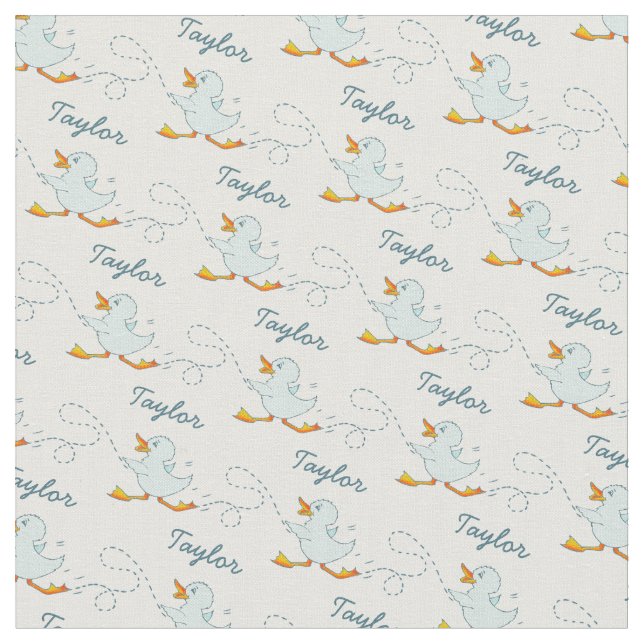 Graphic running duckling name art pattern fabric (Close Up)
