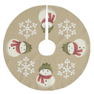 Graphic Rustic Snowman Snowflake Gray Brushed Polyester Tree Skirt