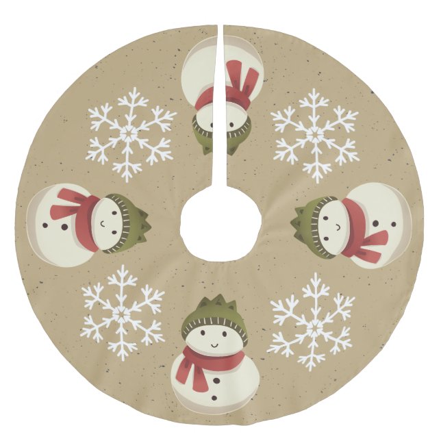 Graphic Rustic Snowman Snowflake Gray Brushed Polyester Tree Skirt (Front)