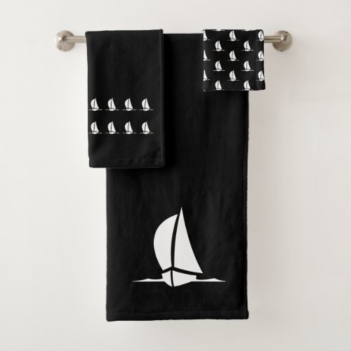 Graphic Sailboat Bathroom black white Towel Set