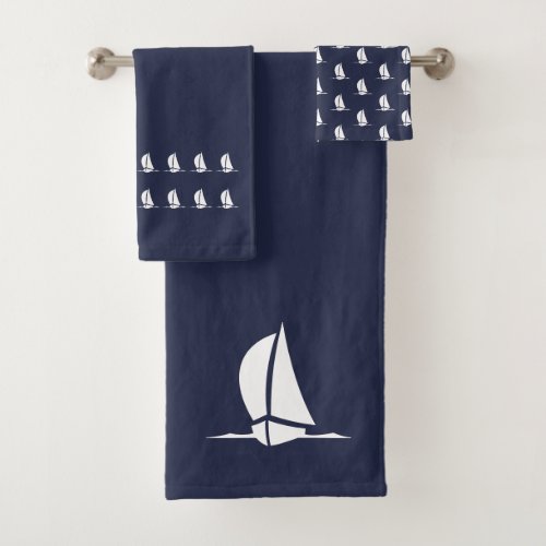 Graphic Sailboat Bathroom Ocean Blue Towel Set