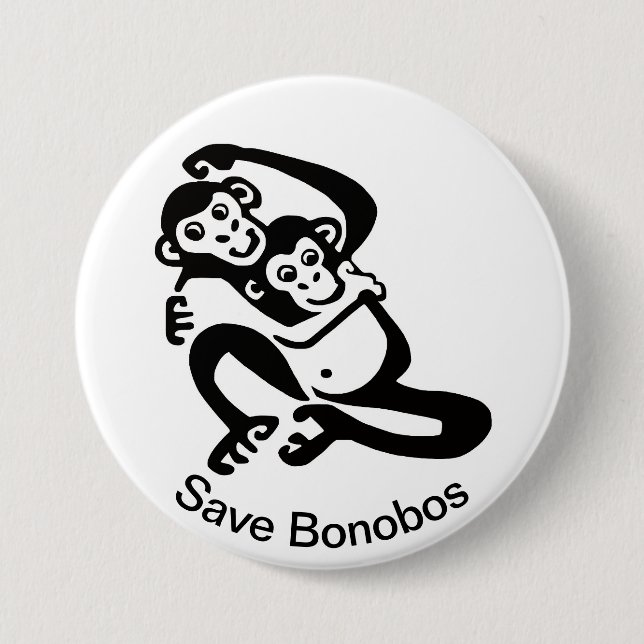 Graphic -Save BONOBOS - Chimpanzee - Wildlife -  Button (Front)