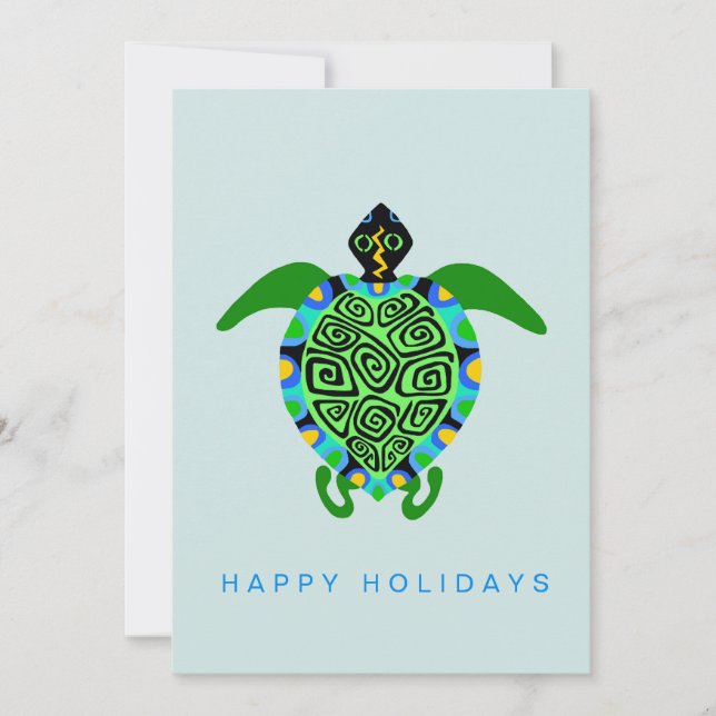 Graphic Sea TURTLE - Marine wildlife - Sea spray - Holiday Card (Front)