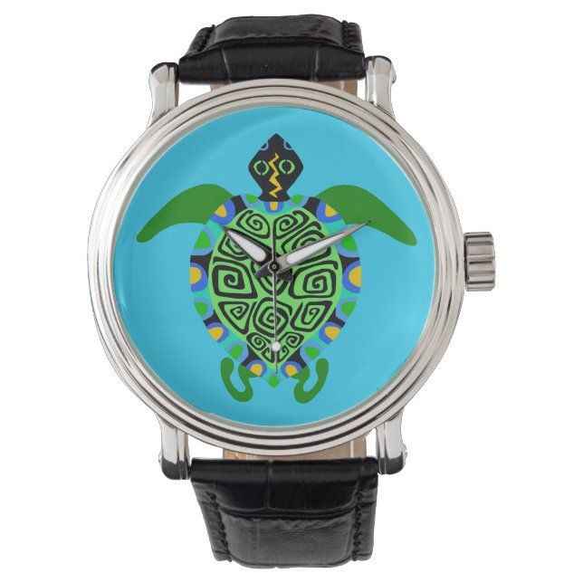 Graphic -  Sea TURTLE - Wildlife - Aqua -  Watch (Front)