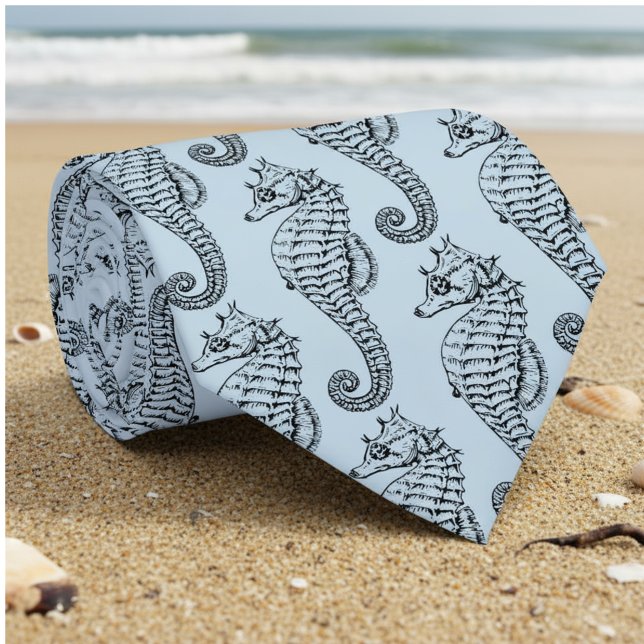 graphic seahorse in light blue neck tie (Creator Uploaded)
