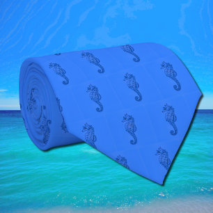 graphic seahorse  two tone micro pattern neck tie