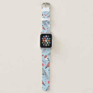 Graphic seamless pattern of funny pictures of bird apple watch band