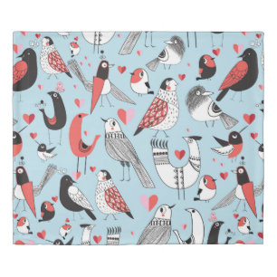 Graphic seamless pattern of funny pictures of bird duvet cover
