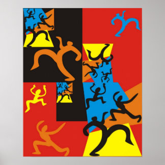 Graphic Sketches of People Dancing and Jumping Poster