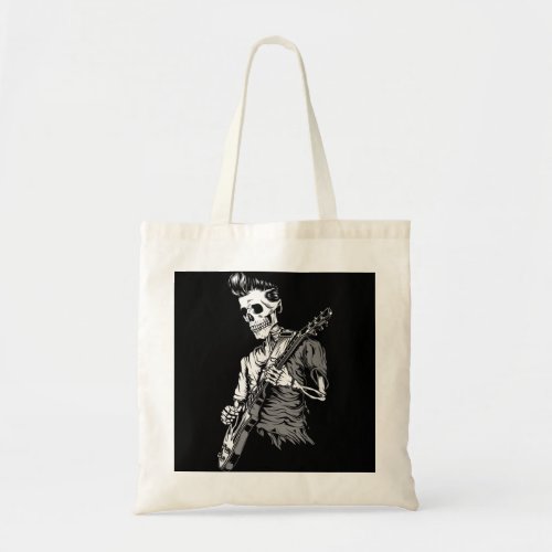 Graphic Skull Playing Guitar Hipster Guy Skeleton  Tote Bag