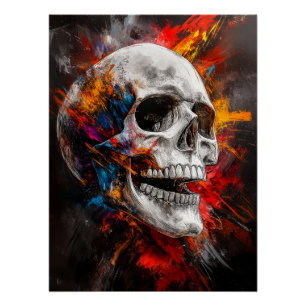 Graphic Skull with Exploding Colors Poster
