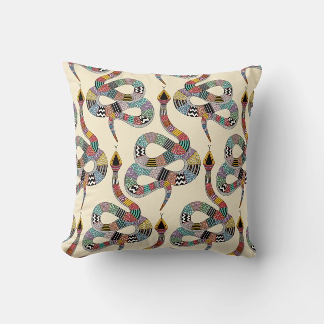 graphic snake cream throw pillow (Front)