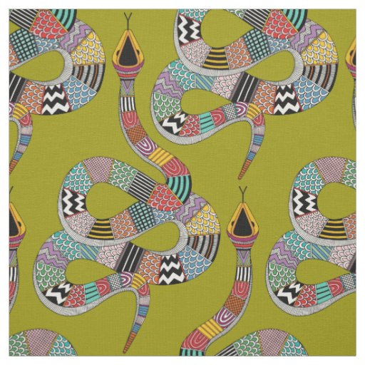 graphic snake herb green fabric