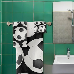 graphic soccer ball pattern bath towel set