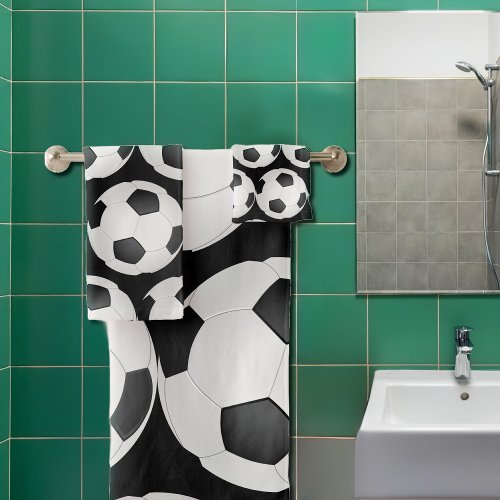 graphic soccer ball pattern bath towel set