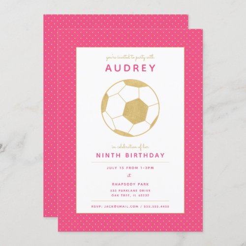 Graphic Soccer Star Sports Party in Pink and Gold Invitation