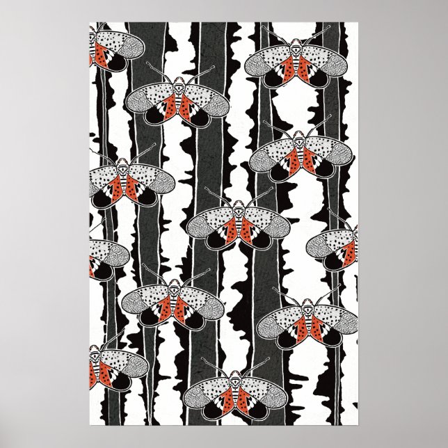 Graphic Spotted Lanternfly Hand Drawn Art Poster (Front)