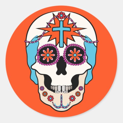 Graphic Sugar Skull Classic Round Sticker