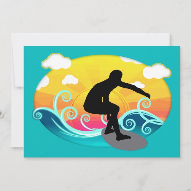 Graphic Sun, Ocean and Surfer Invitation (Front)