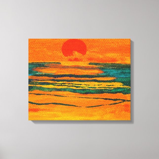 Graphic Sun Orange Ocean Sunset Painting Decor Art (Front)